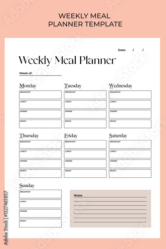 Modern Weekly Meal Planner printable template. Weekly planner for every week. Schedule, Organizer, list for the week. Fitness, Workout. Vector graphic set for weekly routine