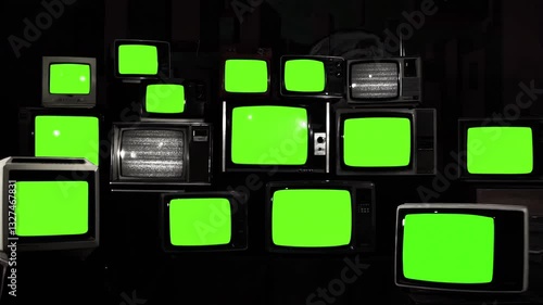 Remote Control Activating Multiple Old TVs With Static and Green Light, Black and White Tone - 100% Real and Not AI-Generated - 4K