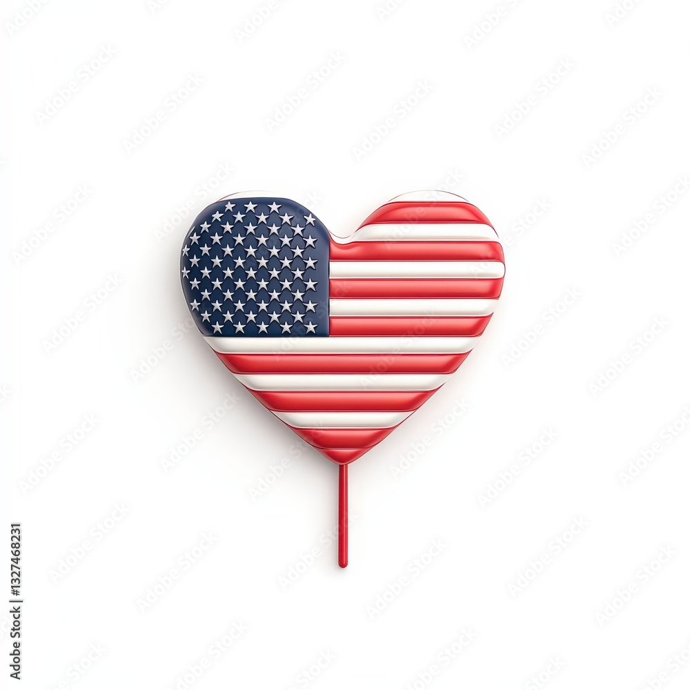 Heart-shaped lollipop featuring the American flag design, symbolizing patriotism and love for the USA. Heart-shaped lollipop featuring the American flag design, symbolizing patriotism and love for the USA.
