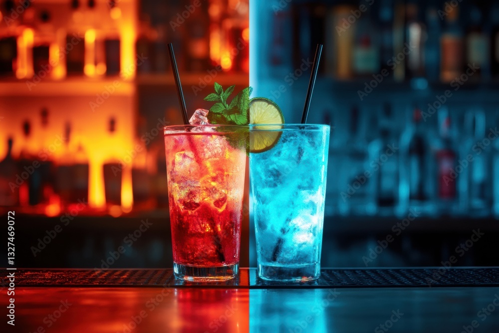 Bartender transformation showcasing basic drink versus crafted cocktail in vibrant Saint Petersburg bar Generative AI Bartender transformation showcasing basic drink versus crafted cocktail in vibrant Saint Petersburg bar Generative AI