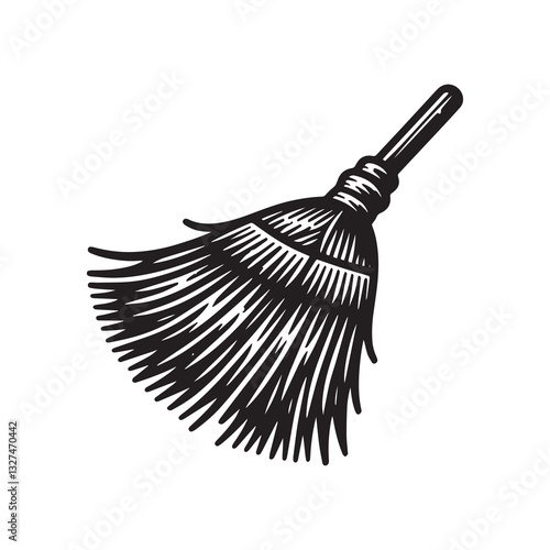 Simple Straw Broom Vector Icon Design – Vintage Retro Logo & Illustration