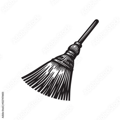 Simple Straw Broom Vector Icon Design – Vintage Retro Logo & Illustration