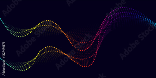 Dark abstract background with shining waves. Shiny moving lines design element. Modern blue purple gradient flowing wave lines. vector