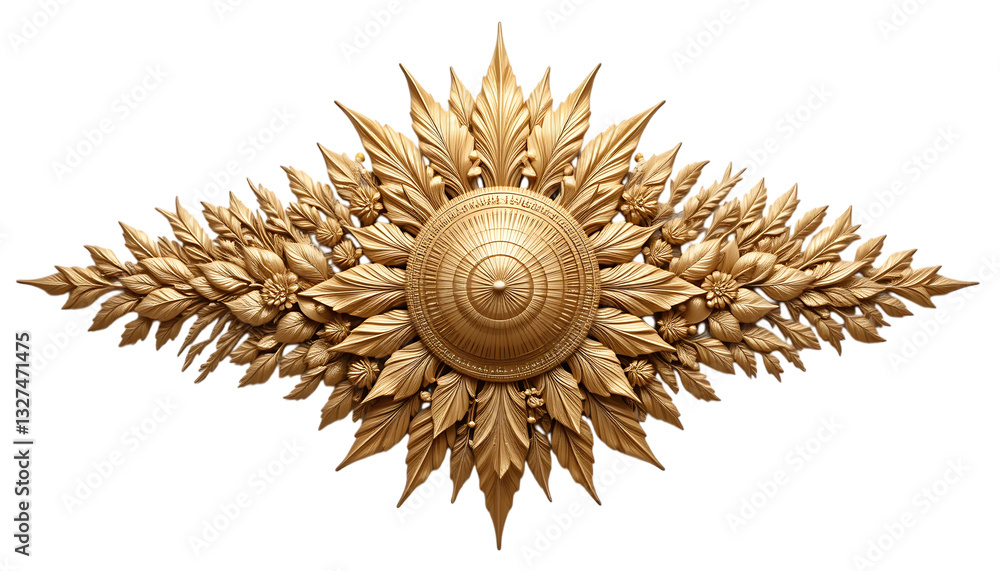 Obraz premium Decorative sunburst designs featuring golden leaves and floral png
