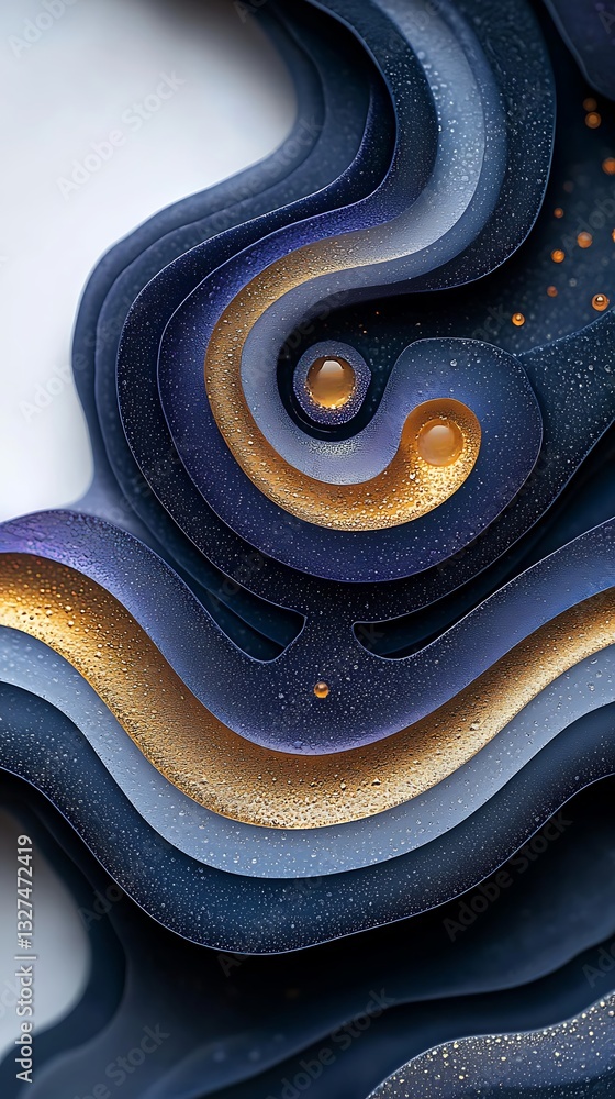 Fototapeta premium Abstract Blue and Gold Layered Wave Background