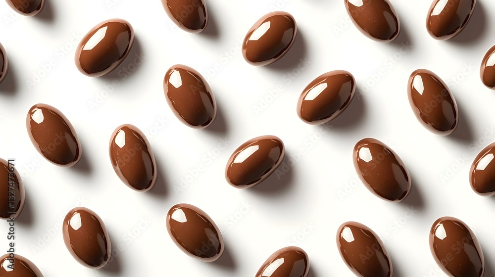 A background of chocolate-covered almonds each A background of chocolate-covered almonds each