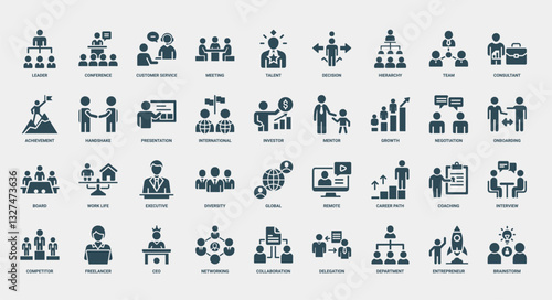 collection business icons, leadership teamwork achievement professional interactions, Work Executive Onboarding Board life