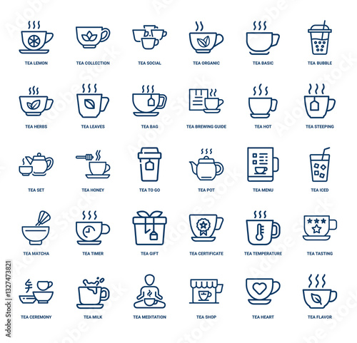 tea icon set, Steaming Brew Fresh Herbal