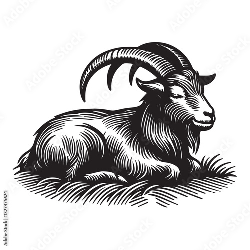  Simple LaMancha Goat Sitting Vector Icon Design – Vintage Retro Logo & Illustration.