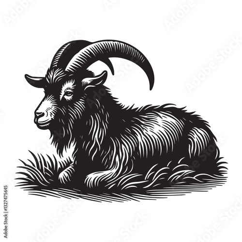  Simple LaMancha Goat Sitting Vector Icon Design – Vintage Retro Logo & Illustration.