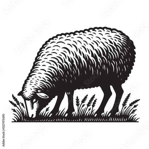 Simple Suffolk Sheep Grazing Vector Icon Design – Vintage Retro Logo & Illustration