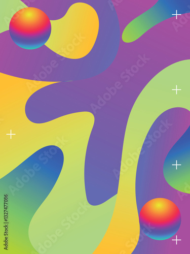  Liquid Hand-Drawn Gradient Design for Electronic Music Flyers template. 3d gradient acid style vibrant color vctor illustration.