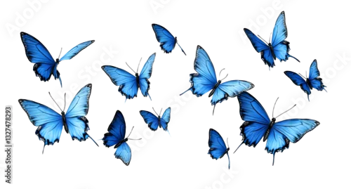 Obraz set de papillons bleus sur fond blanc - rendu 3D