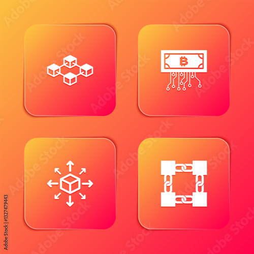 Set Blockchain technology, Cryptocurrency bitcoin with circuit, Distribution and icon. Vector