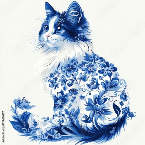 Beautiful Decorative Cat with Classic Chinese Blue and White Porcelain Patterns