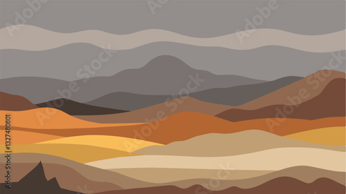 The once vibrant colors of the desert landscape had now faded to varying shades of brown and gray mirroring the absence of water in the region.. Vector illustration