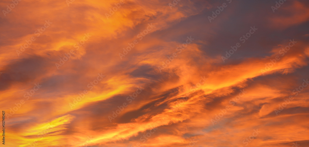 Dramatic orange sunset sky background