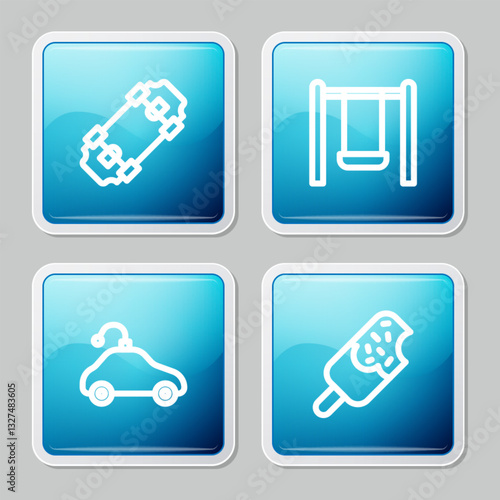 Set line Skateboard, Swing, Radio controlled car toy and Ice cream icon. Vector