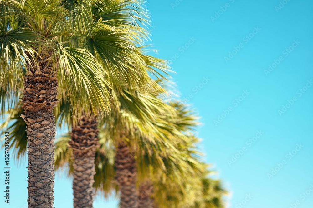Fototapeta premium 青空の下で並ぶヤシの木とリラックスした雰囲気