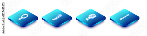 Set Isometric line Hand mirror, Curling iron, Hairbrush and Cotton swab for ears icon. Vector