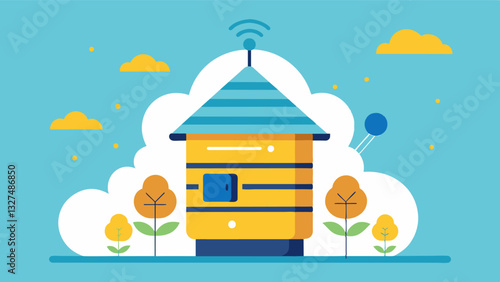 The smart beehive is also equipped with smart ventilation systems providing optimal temperature and air flow for the hives overall health and productivity.. Vector illustration