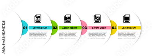 Set line MOV file document, DOC, BMP and XLS. Business infographic template. Vector