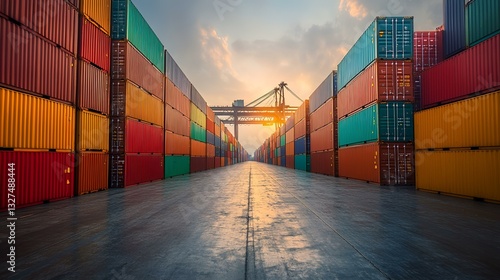 Wallpaper Mural Colorful shipping containers at sunset, port logistics, global trade, industrial background; website/brochure use Torontodigital.ca