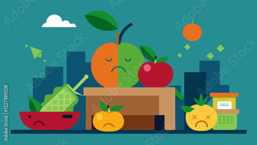 The once bright and colorful fruits and vegetables now lay in a somber rotting state a tragic display of the impact of supply chain inefficiencies.. Vector illustration