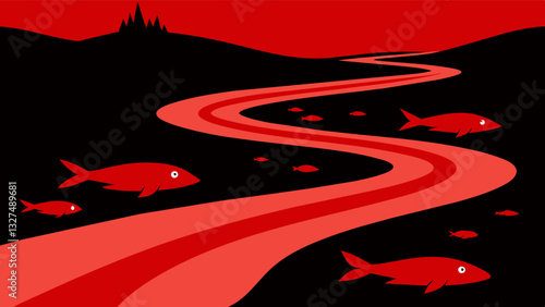 The river that once provided water for irrigation now runs red with a chilling symbol of the violence that has ravaged the land. The fish that were once caught and consumed by the. Vector illustration