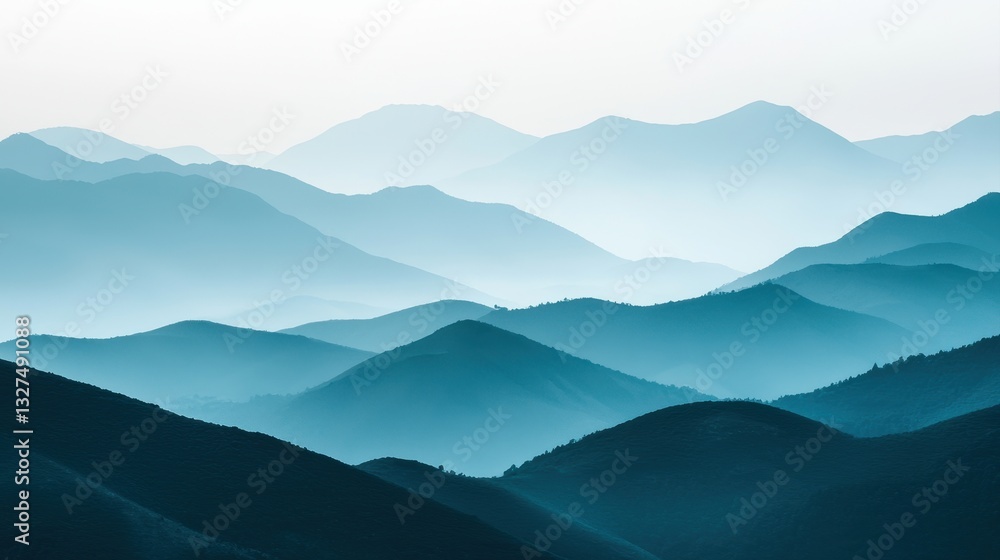 A serene landscape featuring layered mountains in varying shades of blue, creating a tranquil and atmospheric view. A serene landscape featuring layered mountains in varying shades of blue, creating a tranquil and atmospheric view.