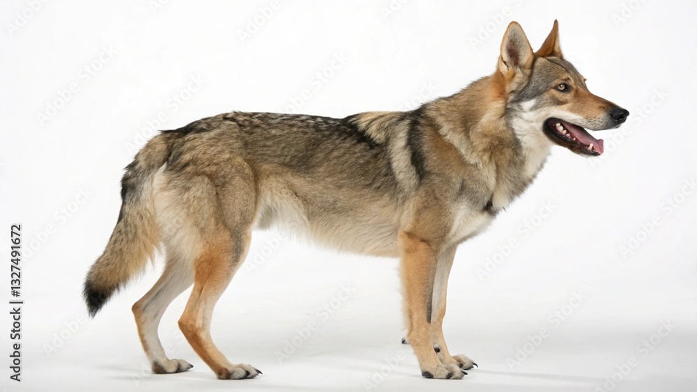 Fototapeta premium Czechoslovakian Wolfdog in full view on white studio background
