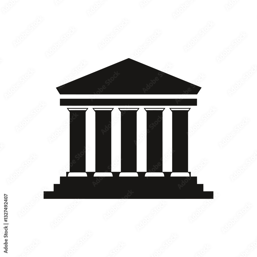 Courthouse icon vector, Black bank icon vector, Government building flat vector, law court government house office image clip art, Building with iconic columns. Historic building icon. Courthouse icon vector, Black bank icon vector, Government building flat vector, law court government house office image clip art, Building with iconic columns. Historic building icon.