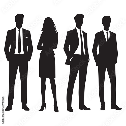 vector silhouette of businessman standing and jumping success