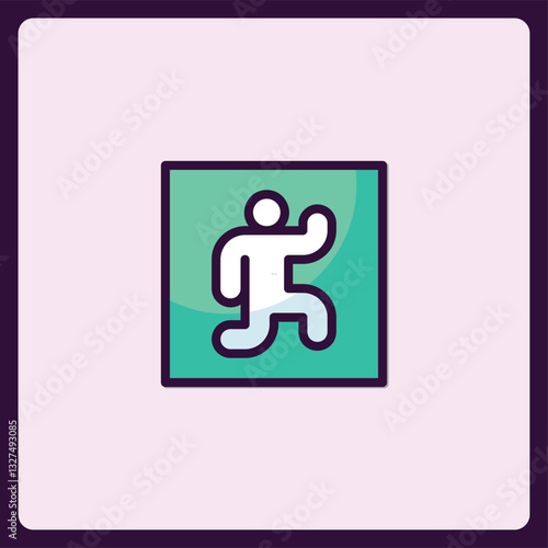 Emergency exit sign icon, way out symbol, square frame, minimalistic design