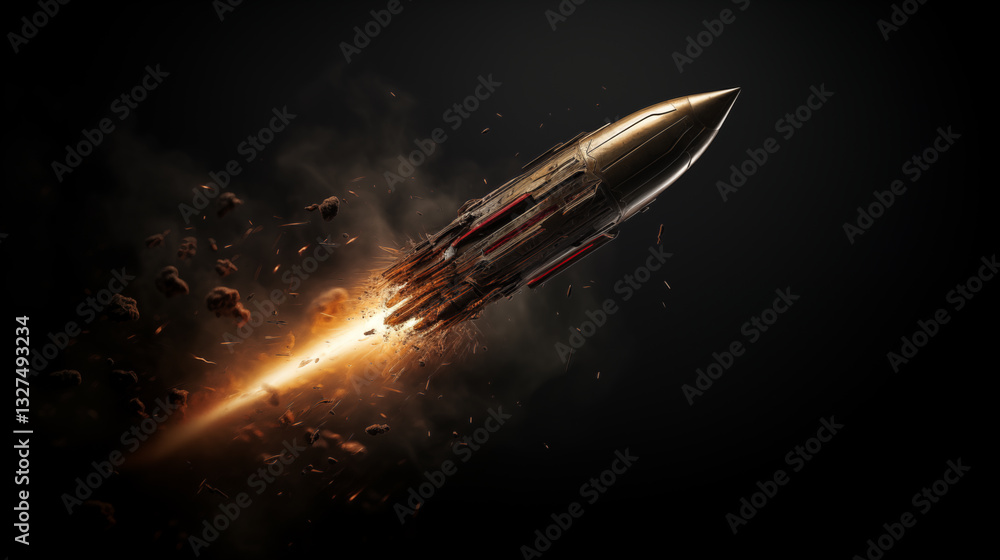 Rocket Flying Through Space With Intense Fire and Motion Effect Rocket Flying Through Space With Intense Fire and Motion Effect