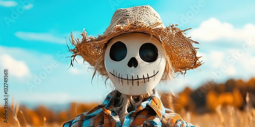 Modern scarecrow for the 2025 autumn harvest season - agricultural and farming crops 