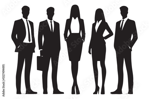 vector silhouette of businessman standing and jumping success
