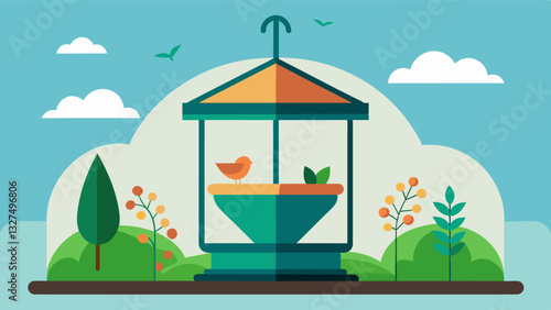 The feeder can be installed both indoors and outdoors making it suitable for different farming setups and environments.. Vector illustration