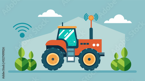 The smart tractors GPS also has the ability to accurately record and map the location of planted crops making it easier for farmers to monitor and track their progress.. Vector illustration