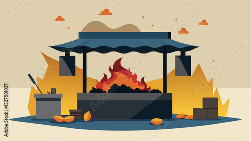 The remnants of a oncevibrant e stand stood charred and collapsed its fragrant offerings now nothing but ash.. Vector illustration