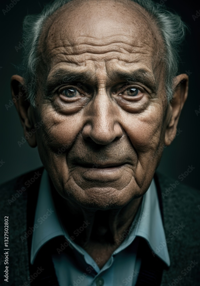 Obraz premium Portrait of an elderly man with deep wrinkles and expressive eyes