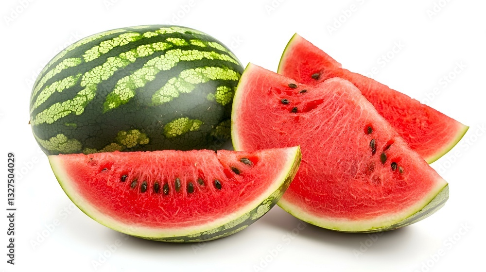 whole and slice red watermelon isolated on white whole and slice red watermelon isolated on white