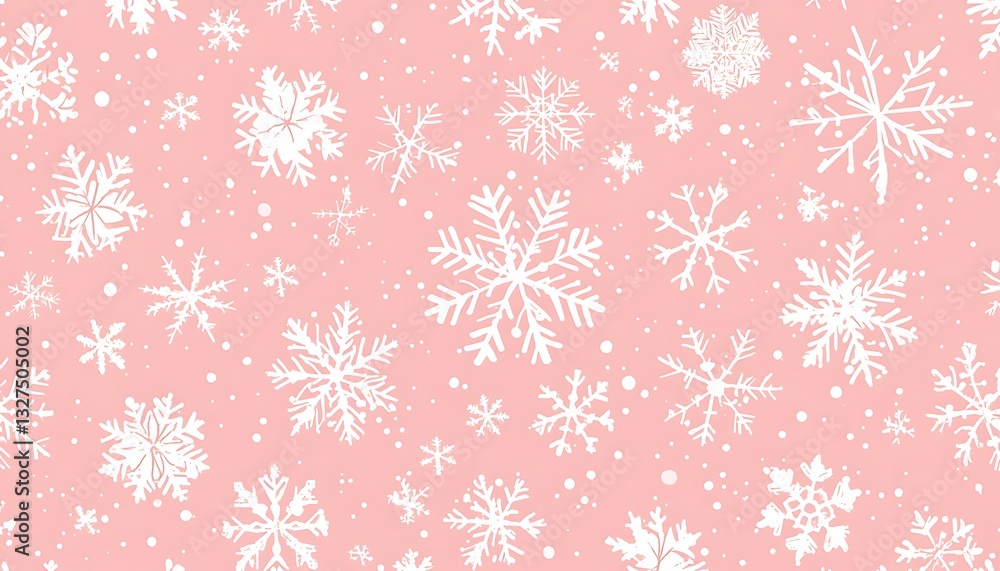Pink snow background with multiple white snowflakes Pink snow background with multiple white snowflakes