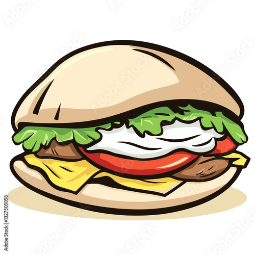 Gyros in a pita with tzatziki sauce, Greek street food, vector icon