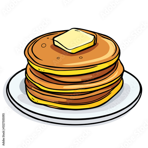 Pancake stack with syrup and butter, fluffy and warm, vector icon