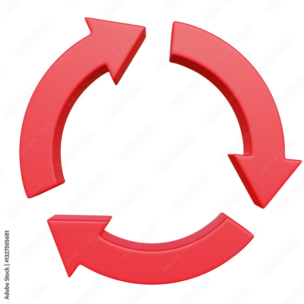 Red plastic loop arrows 3d icon isolated on transparent background. Red plastic loop arrows 3d icon isolated on transparent background.