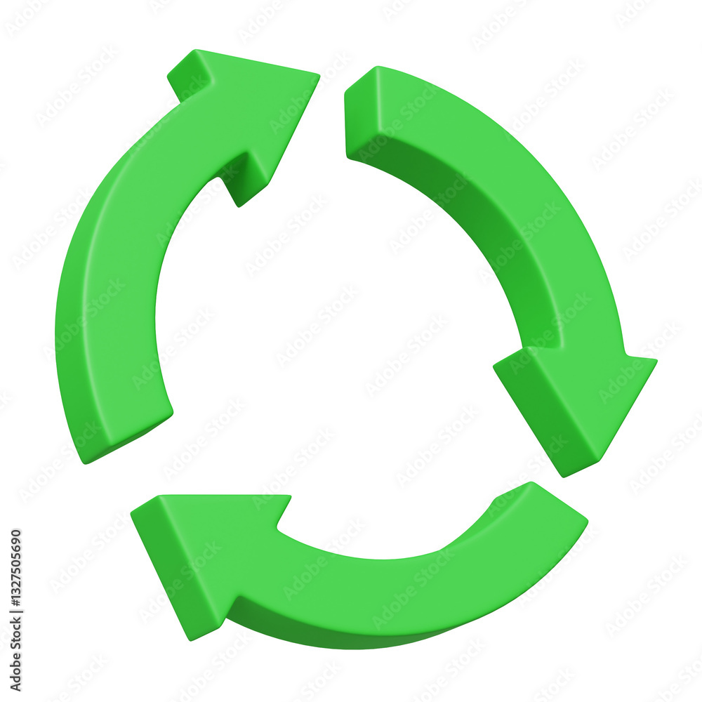 Obraz premium Green plastic looped arrows in circle 3d icon isolated on transparent background