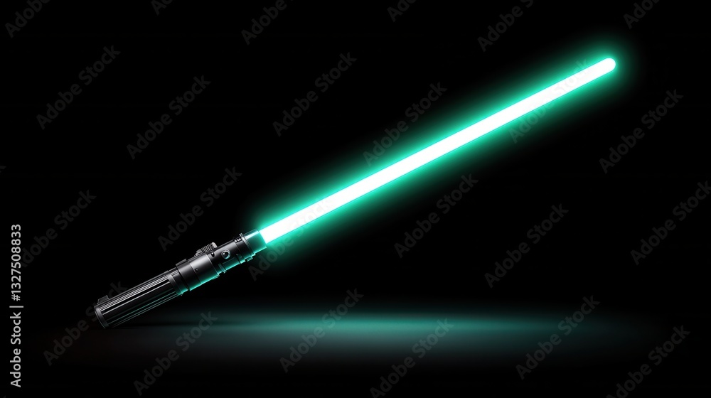 Bright Green Lightsaber with Glowing Blade in Dark Space Background for Sci-Fi Themed Art and Designs Bright Green Lightsaber with Glowing Blade in Dark Space Background for Sci-Fi Themed Art and Designs