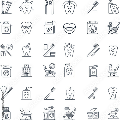 Set of Dental Care Icons with Editable Stroke in Vector Format