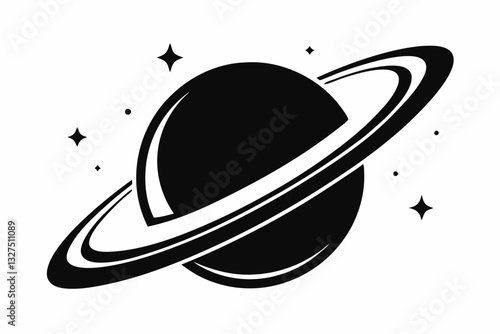 saturn with sparkle line art silhouette vector illustration